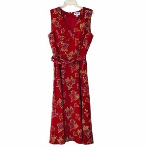 Misho Red Floral Sleeveless Silk Belted Dress